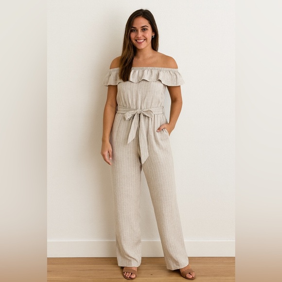 Universal Thread Beige Ruffle Jumpsuit - Picture 1 of 6